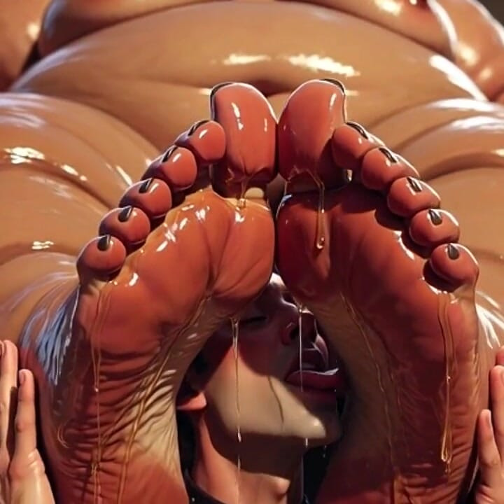 SSBBW अपने पसीने से तर पैर चाटने के लिए पतले गुलाम को मजबूर करती है