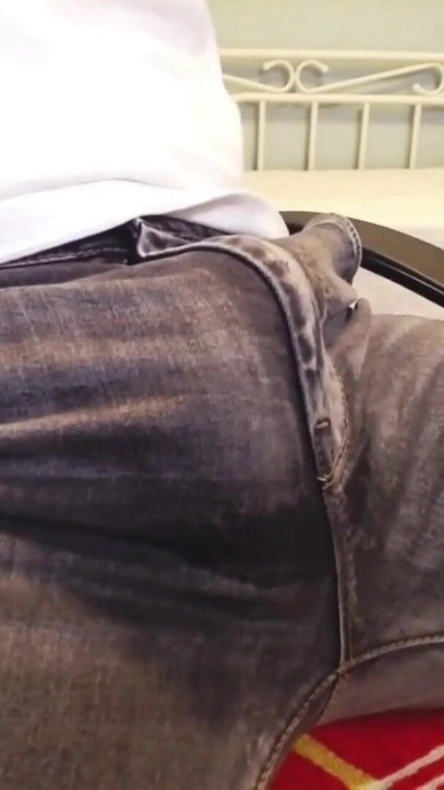 Accidently cum while rubbing my bulge in jeans | Clip 1
