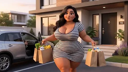 Curvy Latina bakes naked under tiny apron while her young stepson watches every move (AI generated)