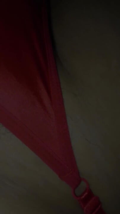 Wife's Sexy Red Thong Full of Cum!