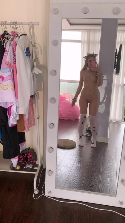 Nude except for stockings