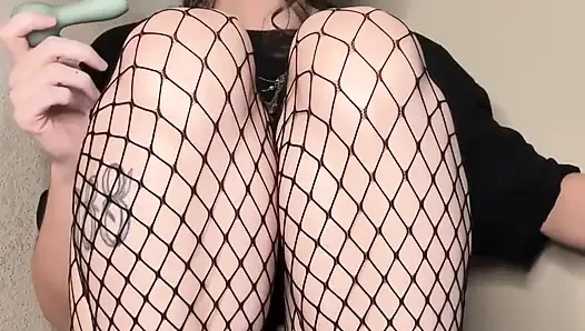 Smoking in Fishnets, Teasing You with a Peek of My Pussy