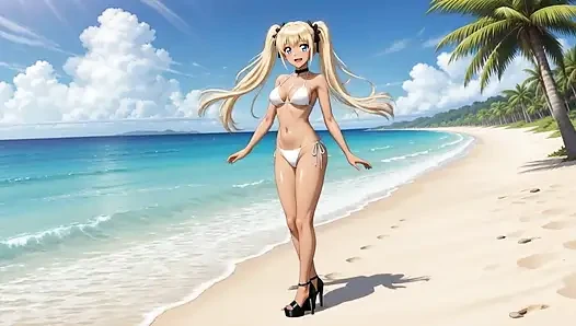 На пляже с горячей Nami - она играет со своей киской