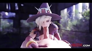 Witch Mercy性感地吞下巨大的鸡巴