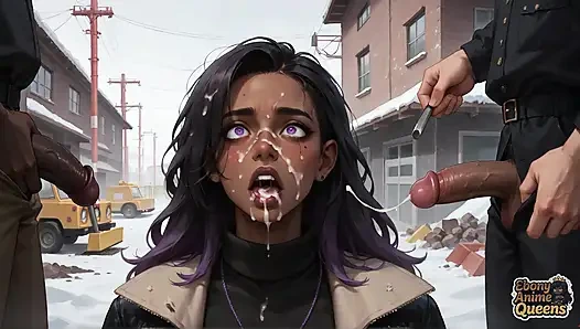 cewek kulit hitam terbaik di snowy street! Kenikmatan ratu kulit hitam dengan rambut ungu dientot habis-habisan sampai mengerang keenakan