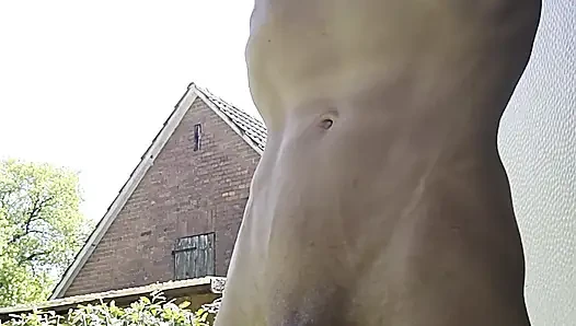Skinny boy naked pissing und sperm. Piss n sperm flows from big uncut dick outdoor