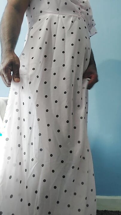 Boy masturbating wearing a Silk Seethrough Wet Pink polka dots Gawun