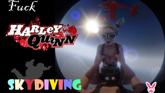 VReal_18K Fuck Harley Quinn skydiving from airplane jump and falling down shortly before opening the parachute - DC comics parod
