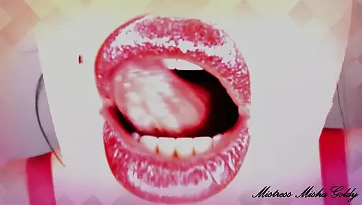 Komm zu meinen roten hochglänzenden lippen und roten lustvollen formen