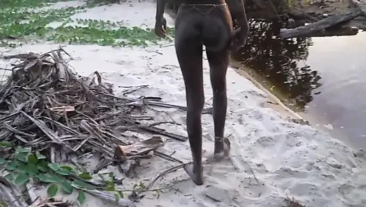 Teen With Big Nautural Tits plays Outside