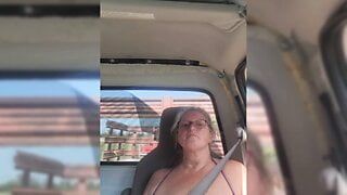 Blond Milf Riding Around With Her Tits Out