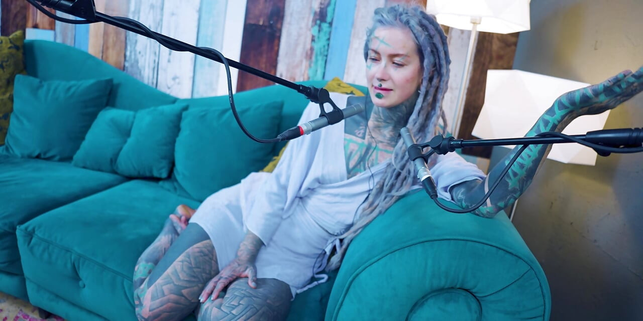 I talk about L - LOVE - ASMR podcast SFW talking goth skinny girl dreadlocks tattoo model inked girl