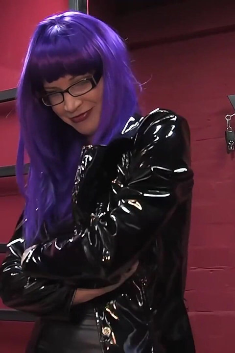 Purple-haired Dominatrix Whips Her Bound Slave Hard