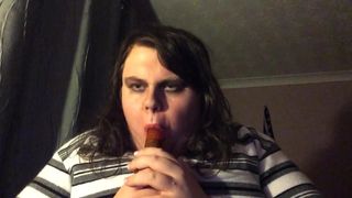 Amateur TS Sucking A Dildo