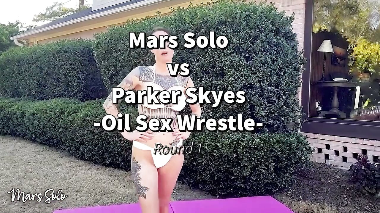 Oil Sex Wrestling with Strap on Punishment Round - Mars Solo & Parker Skyes Get Naked and Oiled up and Compete with Scissorholds