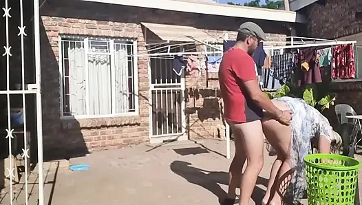 Outdoor Fucking While Taking off the Laundry