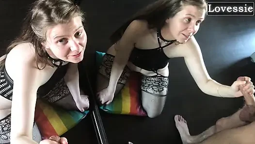 A sexy MILF's mirror image gets fucked in the mouth and doggy style - sex in front of the mirror - Lovessie