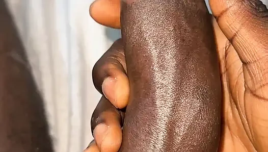 Teen with big black cock jerks off and cums