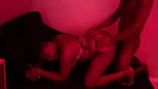 With red light kissing,romance before sex at the couch