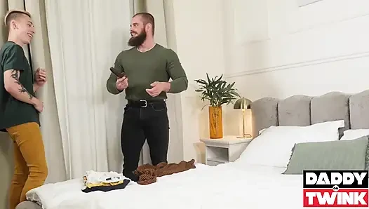 DADDYONTWINK Bearded Daddy John Barber Destroys Maxou Twinks Asshole