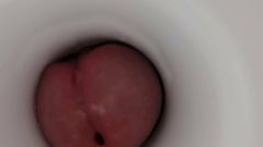 Ejaculação ejaculação em close-up com câmera dentro de pov