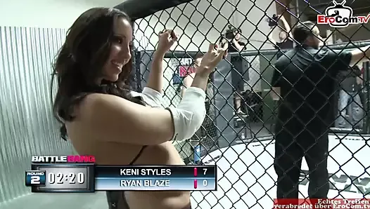 Blonde slut with natural tits fucks the boxing winner