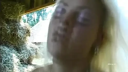 Hot blonde outdoor ass fucked by two guys