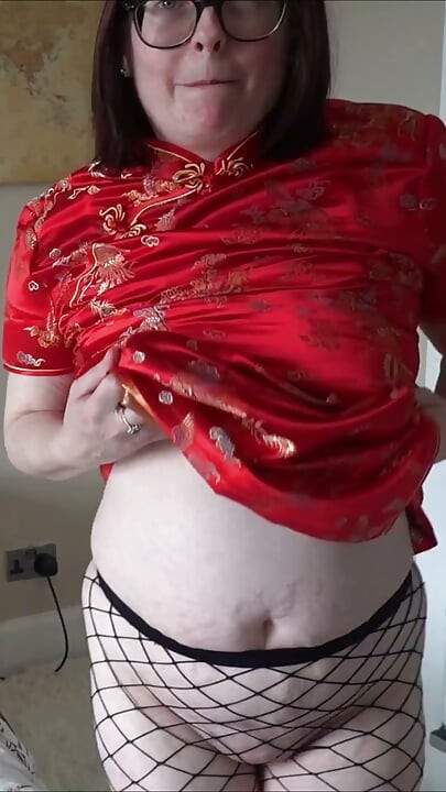 שמלת Cheongsam רשת דגים סטריפטיז גרביונים