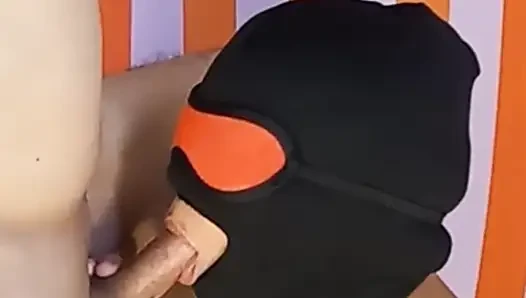 Masked blowjob mature