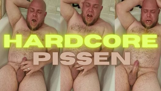 Hairy bear pisses hardcore in his mouth and enjoys it