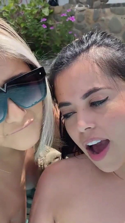 Iconic moment from "Sunny day at the pool! My best friend jerks me off in the pool until I squirt! Naty Delgado"