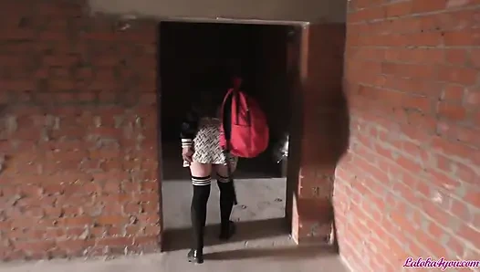 Student smoking in abandoned house sucking dick stranger and fucking