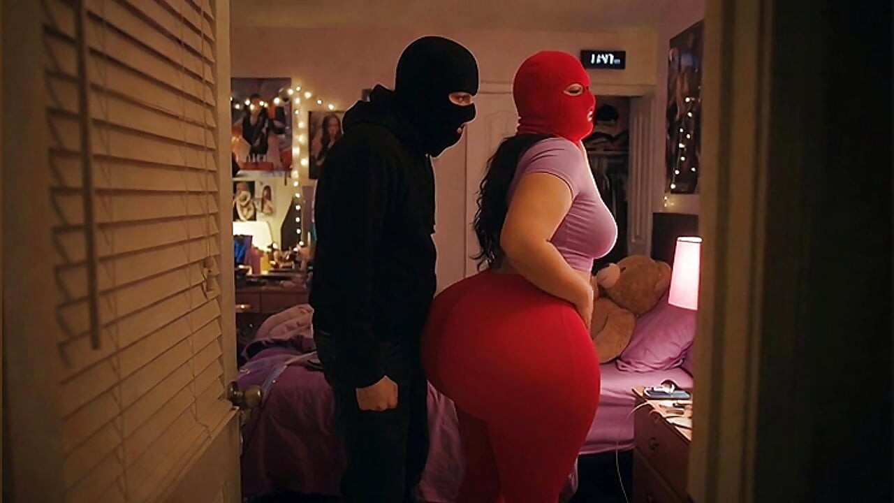 Big Ass Girl in Tight Red Leggings Gets Pressed Hard from Behind