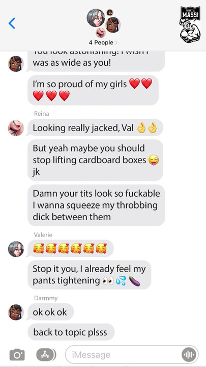 Memorable moment from "Muscle Futanari Groupchat - 3 muscular futa giantesses give workout advice, send nudes and chat"