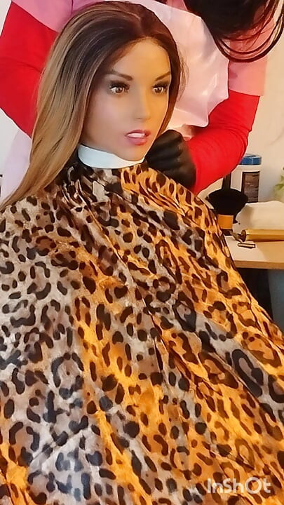 Emma the barberette vinyl shampoo cape show