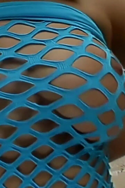 Wet jiggling boobs in fishnet