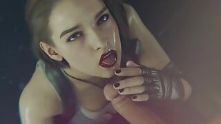 Jill de Resident Evil branle sa bite et mange du sperme