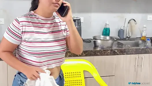 Stepson takes the opportunity in the kitchen to have sex WITHOUT HIM KNOWING!