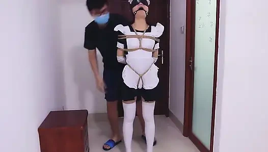 Whh02 - a Chinese Girl Wearing White Stockings and Blindfolded, Bound by Ropes Vibrates to Orgasm
