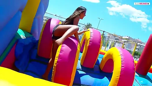 Hot girl sucks a massive cock then gets a hard fuck in the bushes