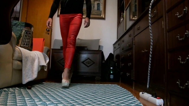 Red leggings and high heels