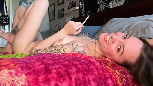 sexy brunette solo smoking fetish masturbation - chery trees