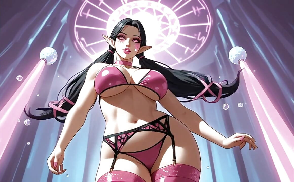 Step into a dreamy pink neon candy world with this gorgeous fantasy elf babe! Ai animation