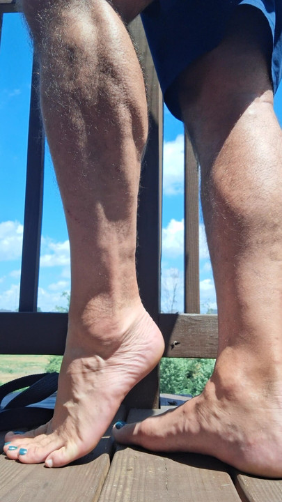 My calf muscles and bare soles