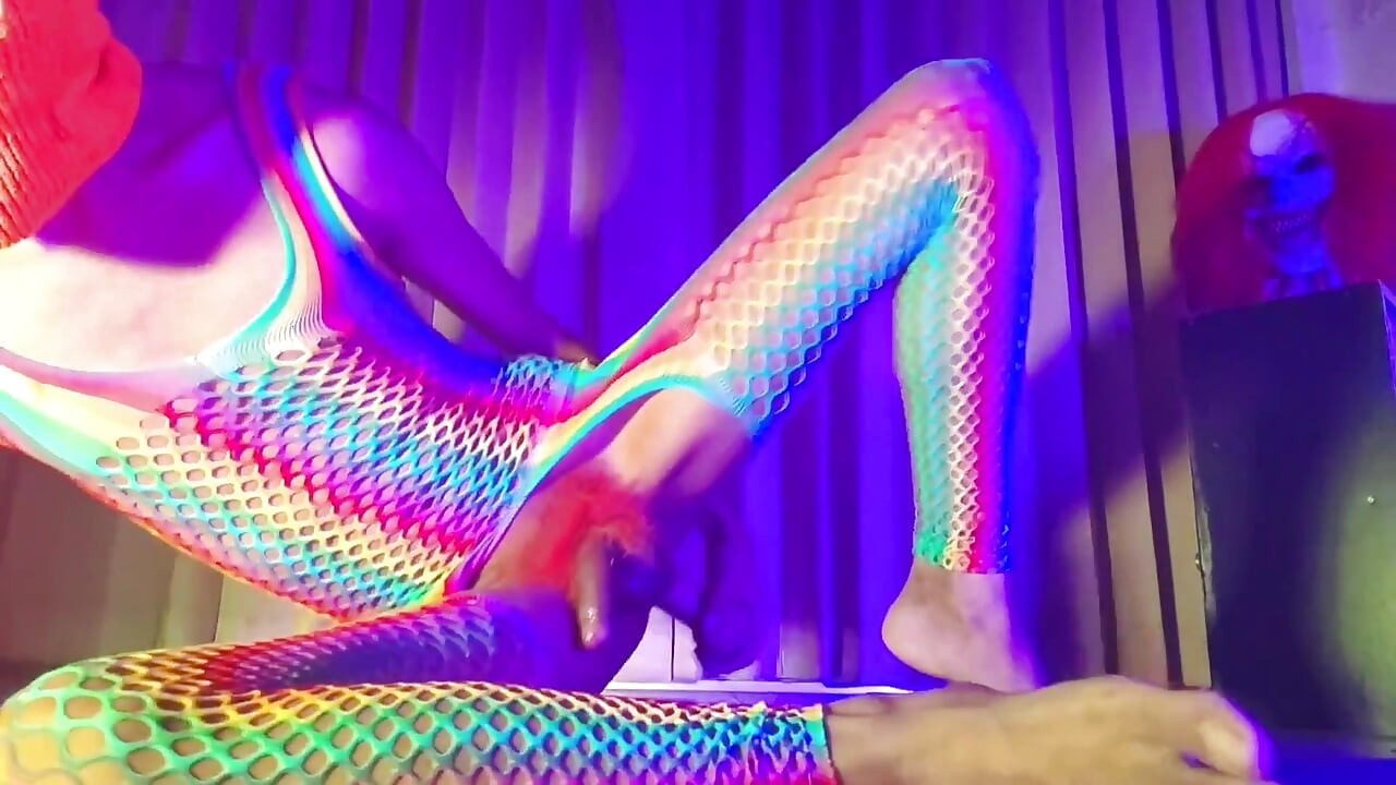 Orange Balaclava Mask Sissy Trans Dyed Pubic Hair Fuck Myself with Dildo