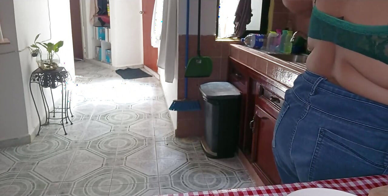 Mother-in-law Films Herself in the Kitchen and Shows Her Breasts