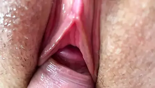 Lick her Pussy. Cock Rubbing her Clitoris. Fuck and Cum inside. Close-Up.