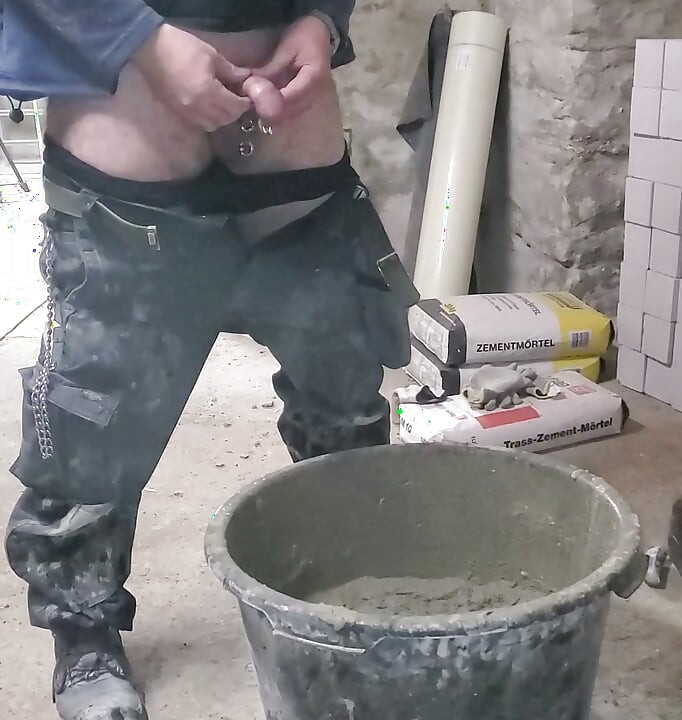 Spraying mortar construction site
