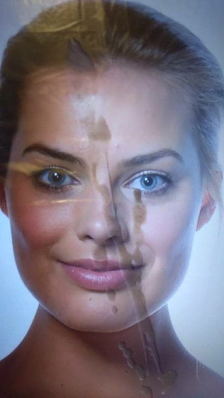 Cum tribute on Margot Robbie face