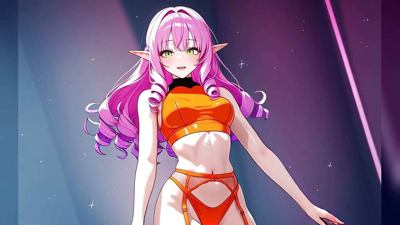 Pink Curly Elf Orange Bikini Neon Dance - Sexy AI Babes